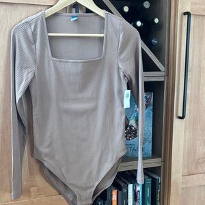 Old Navy Ribbed Tan Long Sleeve Bodysuit